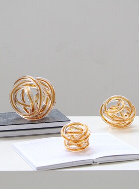 现代简约创意透明几何手工琉璃麻绳摆H件软装书柜酒店样板间饰品