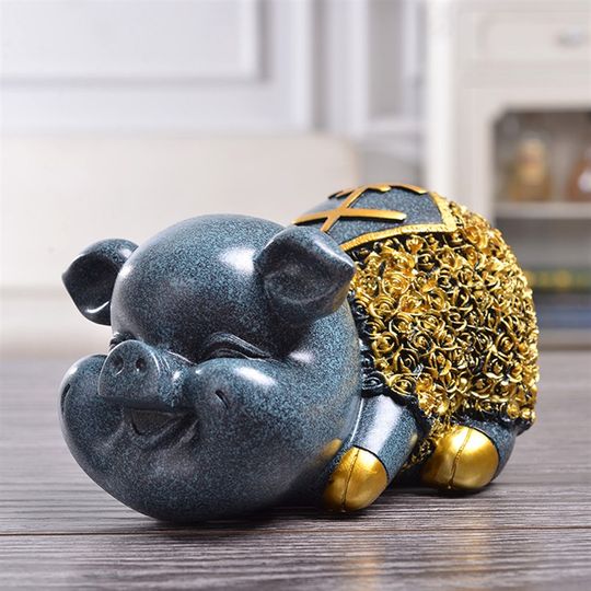 树脂工艺品欧式蓝色大号幸福猪摆件 创意客厅电视柜Y家居装饰品