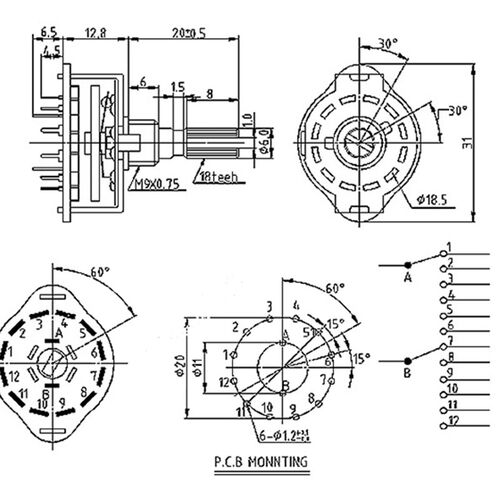 RS25波段开关 换档位旋转开关1 2 3 4 刀 3档 4档 5档 6档 11档 - 图3