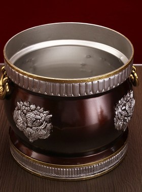 藏式尼泊尔吉祥红铜合金糌粑盒格桑花打酥油茶收纳罐Y家用摆件光