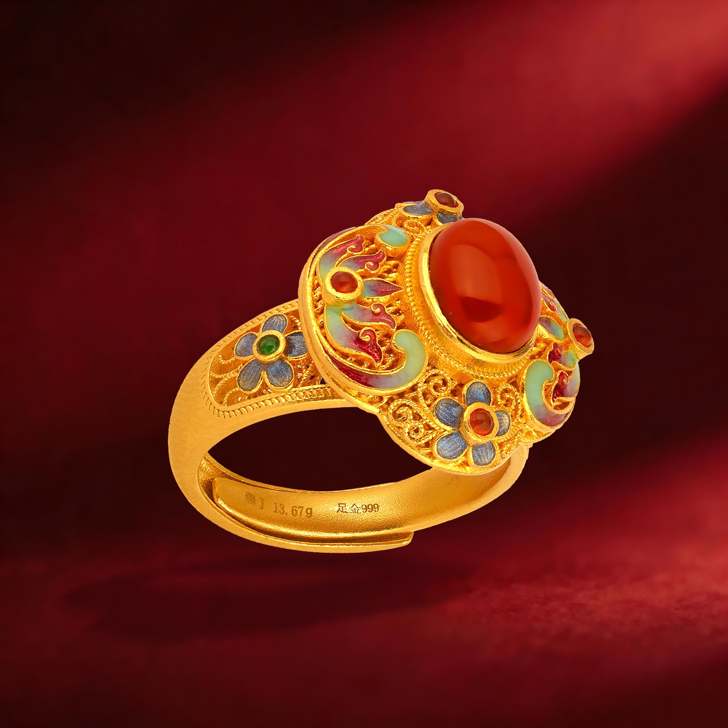 Gongdu Imperial City-Chixia gilt pure gold ring enamel craftsmanship