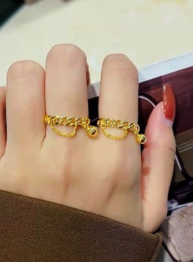 麻花戒指链条风指环金戒指女款可T调节活口沙金