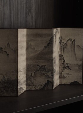 日式美学四季山水图双面桌面小屏G风茶桌屏风茶室背景摆件