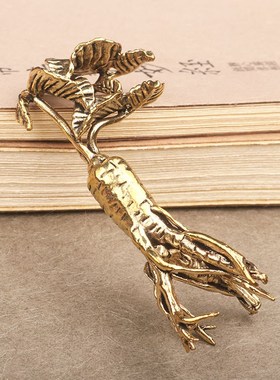 仿古复古b做旧创意黄铜铜人参摆件铜器黄铜古玩文玩收藏手把件挂