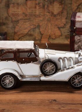 美式复古 铁皮 老爷车模型 仿真创意道具汽车模型手工铁艺摆件