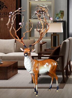 梦使铜梅花鹿摆件办公室桌家居客厅装饰品对鹿礼品结婚七夕礼物