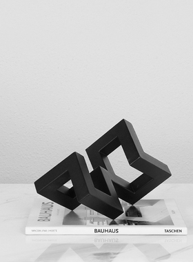 简约现代几何交错抽象黑色金属z摆件玻璃花器家居软装饰品/样板房