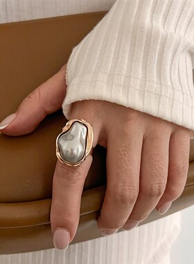 不规则巴洛克异形k仿珍珠戒指欧美复古个性时尚模特写真拍照食指