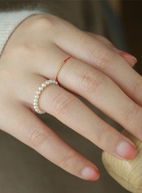 金色小珠子手工编绳特细细绳沙金C戒指叠戴多巴胺简约中古古法尾