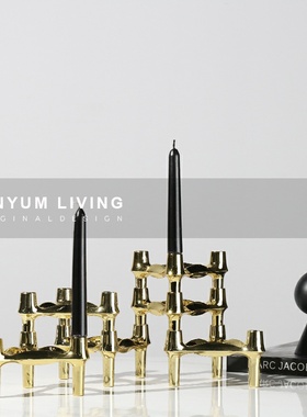 现代轻奢金属三角烛台创意软w装饰品桌面烛插样板房间售楼处摆件