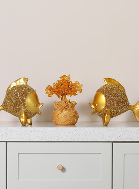 客厅招财鱼摆件家居装饰品电w视酒柜玄关轻奢高档店铺开业搬家礼