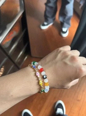 billy同款 黑八太极骰子珍珠彩色手錬 DINS复古CleanFit风格潮流