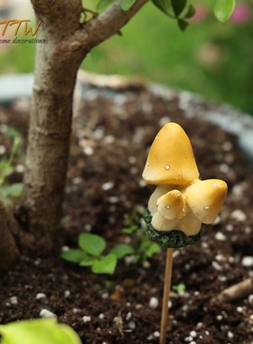 手工彩绘卡通树脂蘑菇花插花盆花园阳H台点缀装饰景观布景家居摆
