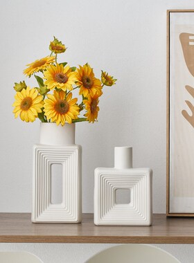 简约方形陶瓷花瓶插花摆件北欧风高级感玄关餐厅桌面W装饰乔迁礼