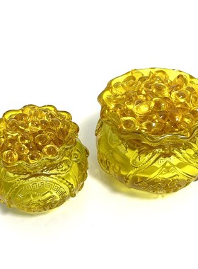 水晶福袋钱袋子聚宝盆r摆件招财聚财黄琉璃金色元宝大号小客厅家