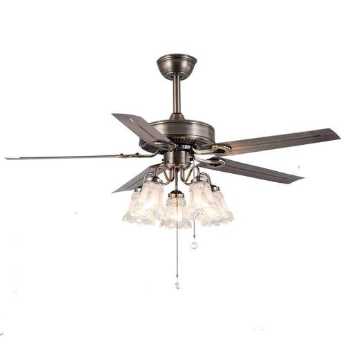 美式乡村吊扇灯家用客厅卧室工业风吊扇铁叶木叶欧式复古风扇灯 - 图3