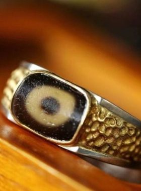 藏式复古天珠戒指男人造天珠百搭冷淡风开口可调节个性食指戒指环