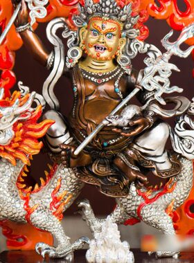 白财神铜像客厅居家桌面五路财神紫铜镀银7寸现代铜像摆件