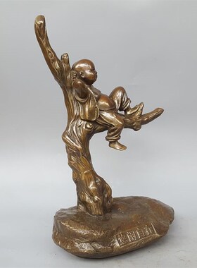 纯铜古玩收藏铜器悠闲自在小和尚摆G件招财家居客厅装饰品摆设