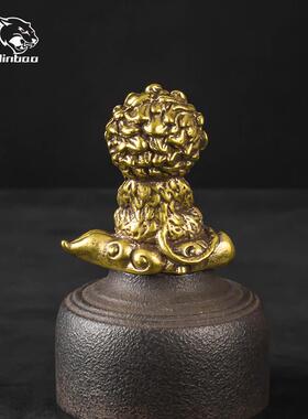 纯黄铜实心美猴王孙悟空插香小摆件香插小铜器摆件桌面摆设工艺品