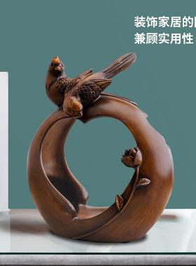 厂家直销创意欧式木纹喜鹊红酒架客厅酒柜摆件家居装饰树脂工艺品