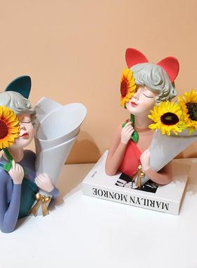 节日鲜花现货花瓶摆件6粒装插花玄关卧室桌面向日葵客厅送礼摆放