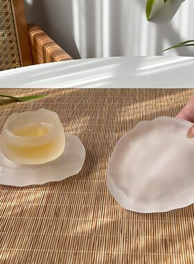 中古冰川磨砂杯垫创意加厚玻璃茶托隔热垫茶具配件小碟子盘子茶盘