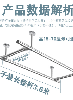 顶装阳台不锈钢家用晒衣杆室内固定式晾衣架套装晒衣杆双杆式挂衣