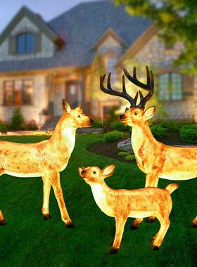 玻璃钢发光仿真梅花鹿雕塑动物摆件户外亮化园林景区观装饰工艺品