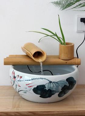 竹子流摆件鱼缸槽石造桌面景摆TTfmmwgq件水小鱼缸流水加湿装饰