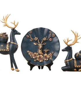 新款财摆福鹿件厅酒装饰品创意家居办公室博古柜架玄关C0127客工