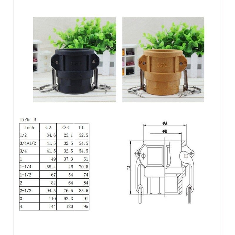 尼龙快速接头A型/D型 扳把式内螺纹阴阳端快插塑料快接2寸DN50/32,淘宝优惠券,粉丝福利购,淘宝优惠卷