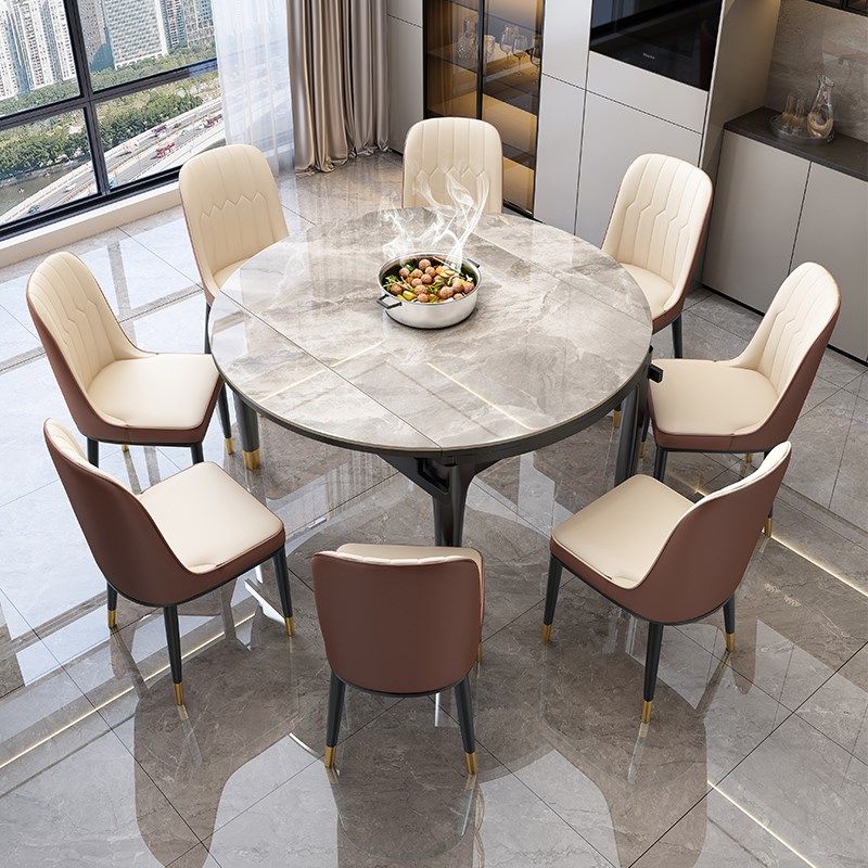 岩板餐桌可伸缩方圆两用家用小户型实木折叠现代简约轻奢可变圆桌,淘宝优惠券,粉丝福利购,淘宝优惠卷