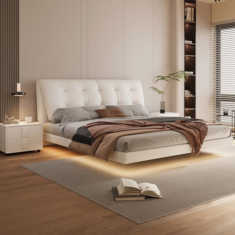 奶油风悬浮皮床现代简约双人床意式轻奢皮床主卧大床软包互不打扰,淘宝优惠券,粉丝福利购,淘宝优惠卷