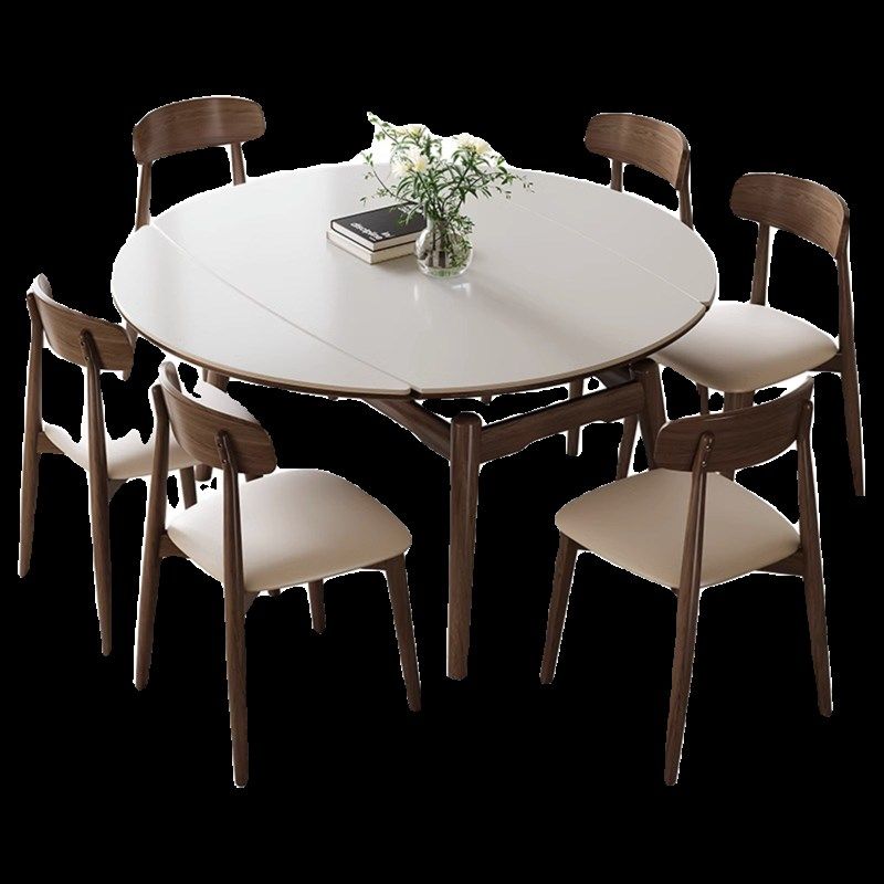 岩板餐桌家用实木餐桌椅小户型伸缩奶油风轻奢现代简约可折叠饭桌,淘宝优惠券,粉丝福利购,淘宝优惠卷