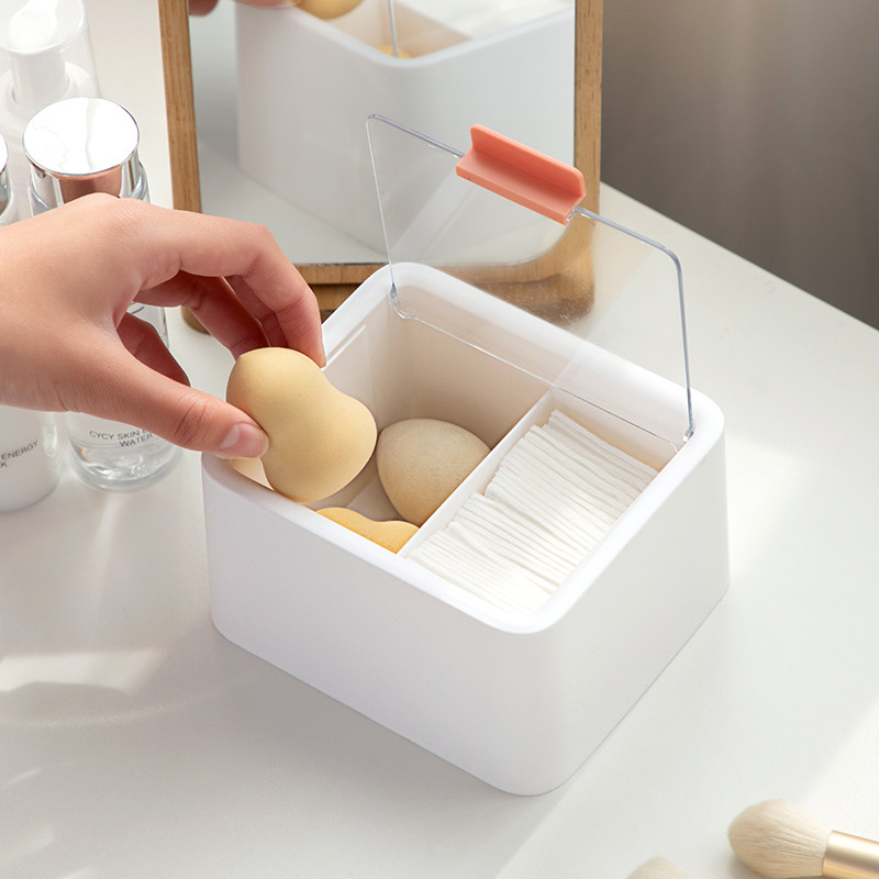 学生ins翻盖化妆棉收纳盒 桌面分格防尘卸妆棉签带盖盒子宿舍神器,淘宝优惠券,粉丝福利购,淘宝优惠卷