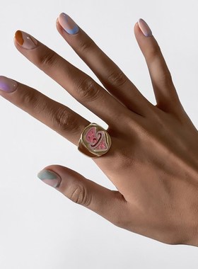 采蘑菇的小姑娘 画油蘑菇戒指女夏季欧美个性P创意金属风网红指环