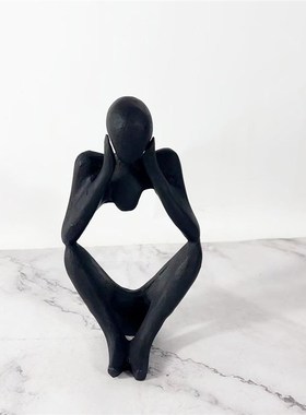 北欧现代铸铁雕塑人物摆件大理石底F座摆设抽象艺术软装饰品家居