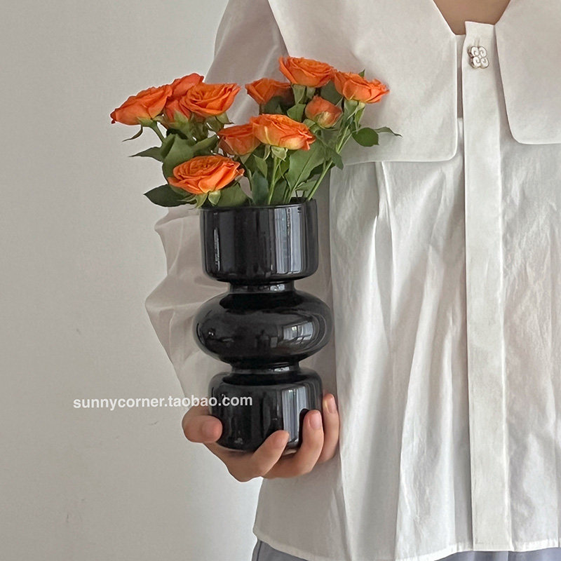 ins风黑色玻璃花瓶北欧简约客厅餐桌鲜花水养透明插花瓶装饰摆件,淘宝优惠券,粉丝福利购,淘宝优惠卷