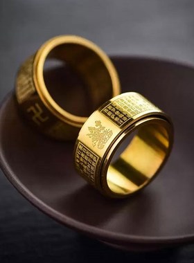 龙华商贸十二生肖本命佛戒指男女同款守护神M心经情侣钛钢转动指