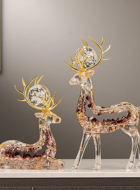 招财水晶鹿摆件轻奢高档家居客厅玄关电视柜酒柜创意.小鹿装饰品