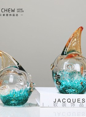 轻奢简约水晶鱼高档送礼桌面y摆件样板间售楼处家居软装饰品摆设