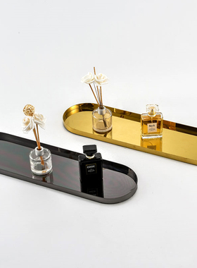 现代极简意式样板间家居客厅v茶几桌面金色大号不锈钢圆形托盘摆