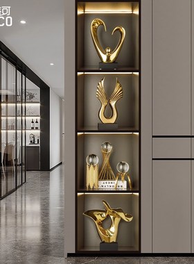轻奢时来运d转金色酒柜装饰品摆件陶瓷高档客厅电视柜玄关现代家