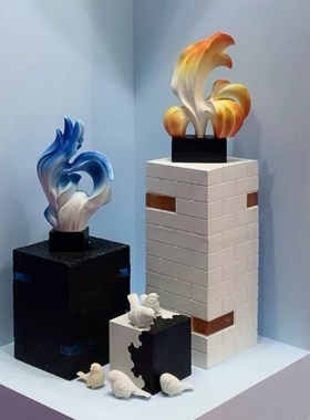 现代简约创意砂岩抽象p凤尾花几何雕塑艺术摆件家居客厅玄关装饰