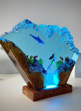 海豚和美人鱼树脂灯艺术装饰灯K树脂木艺术灯个性化夜灯客厅装饰