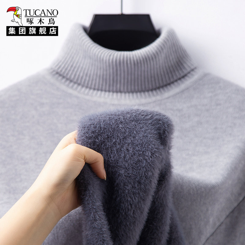啄木鸟冬季加绒内搭上衣纯色打底衫男款高领加厚保暖冬装男士毛衣,淘宝优惠券,粉丝福利购,淘宝优惠卷