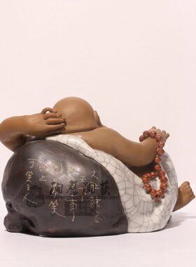 高枕无忧弥勒笑佛陶瓷工艺石湾公仔博古架酒柜电视柜中式创意摆件