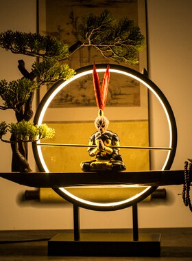 倒流香孙悟空大圣家居客厅办公室茶桌创H意灯圈禅意发光装饰品摆