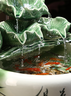 中式流水喷泉办公k室客厅陶瓷鱼缸乔迁新居礼品开业送礼生财摆件